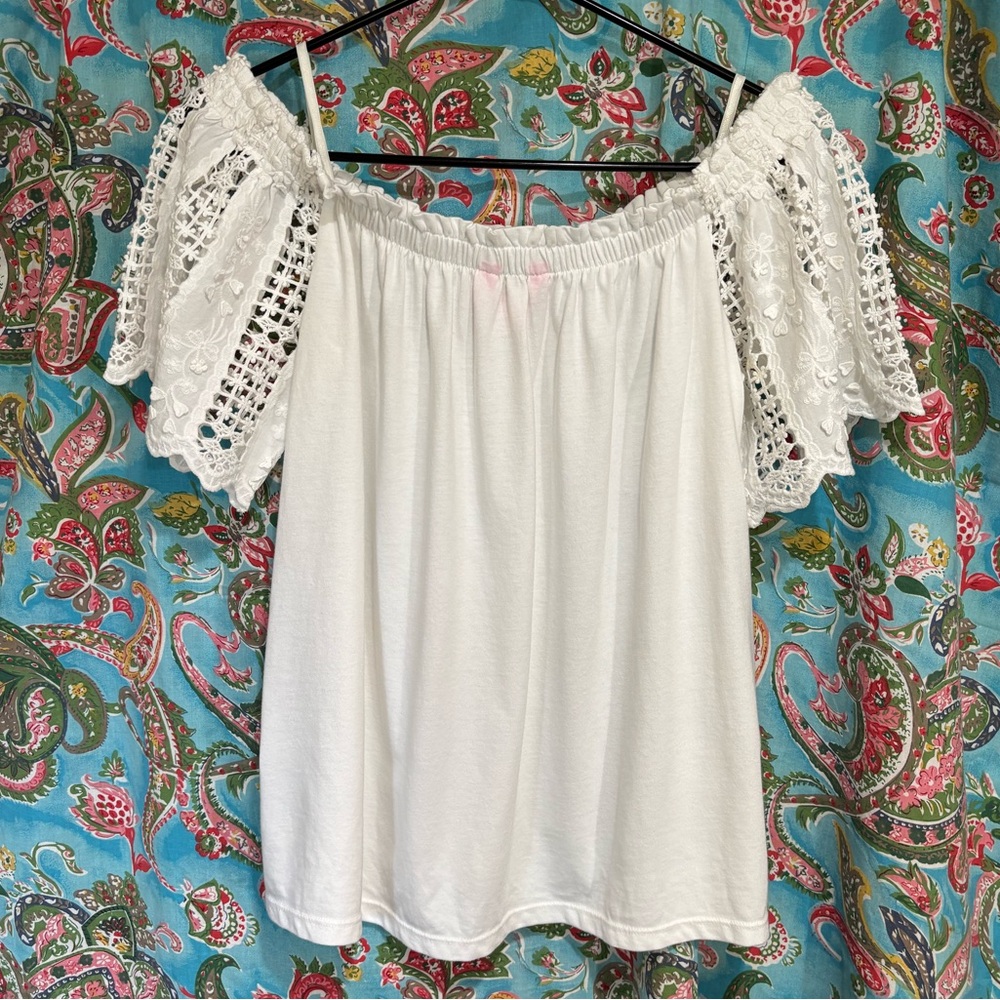 Lily Pulitzer CROCHET Fayette Off the shoulder white COTTON top SIZE Large